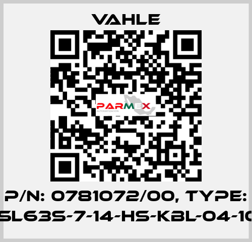 P/N: 0781072/00, Type: SA-KESL63S-7-14-HS-KBL-04-10-01-07 Vahle