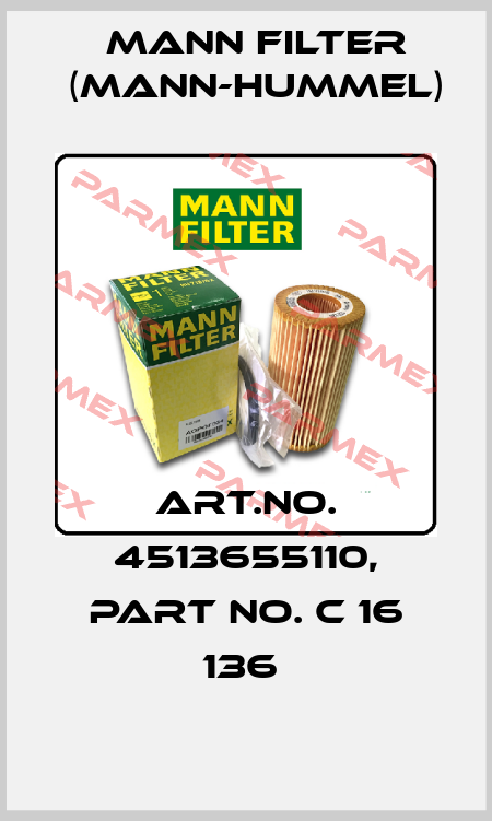 Art.No. 4513655110, Part No. C 16 136  Mann Filter (Mann-Hummel)