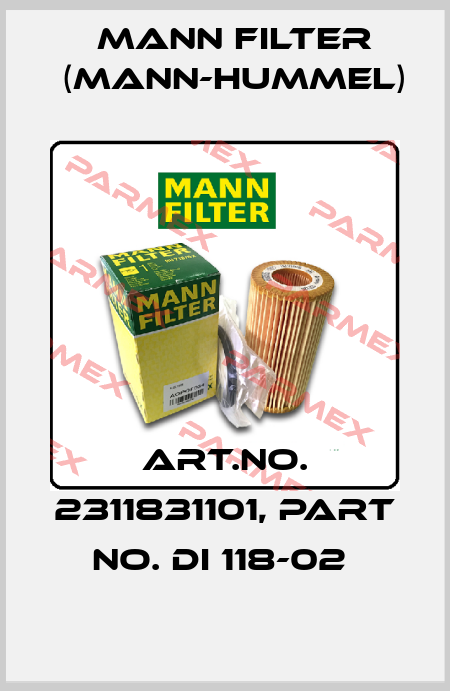 Art.No. 2311831101, Part No. Di 118-02  Mann Filter (Mann-Hummel)