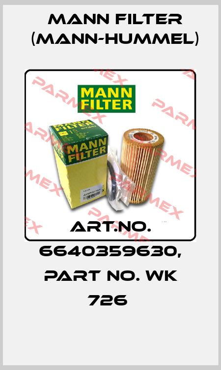 Art.No. 6640359630, Part No. WK 726  Mann Filter (Mann-Hummel)