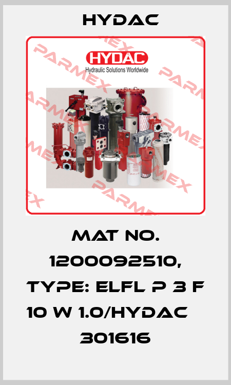 Mat No. 1200092510, Type: ELFL P 3 F 10 W 1.0/HYDAC              301616 Hydac