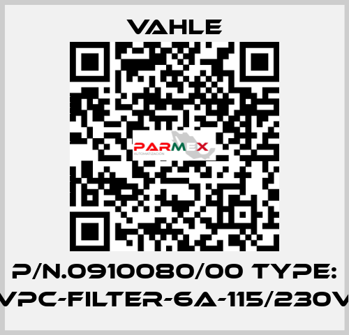 P/n.0910080/00 Type: VPC-FILTER-6A-115/230V Vahle