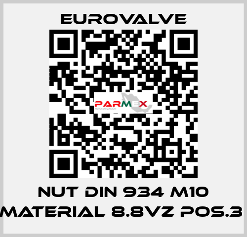 NUT DIN 934 M10 MATERIAL 8.8VZ POS.3  Eurovalve