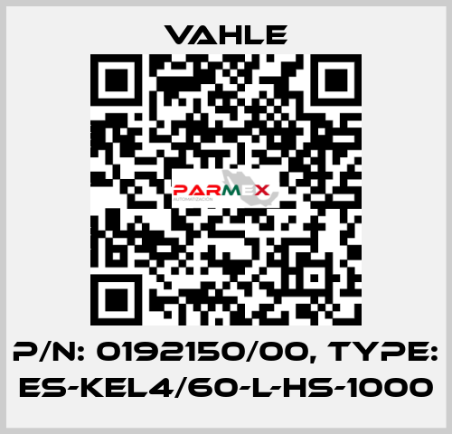 P/n: 0192150/00, Type: ES-KEL4/60-L-HS-1000 Vahle