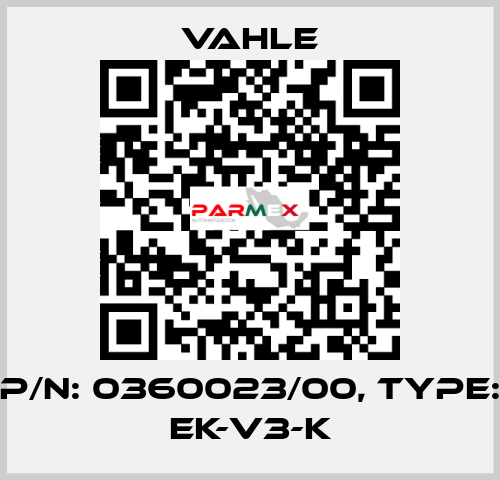 P/n: 0360023/00, Type: EK-V3-K Vahle