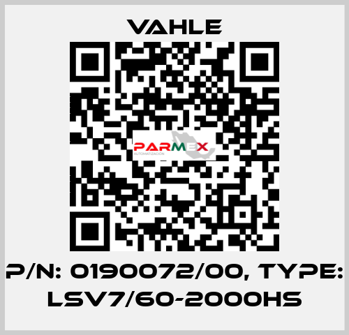 P/n: 0190072/00, Type: LSV7/60-2000HS Vahle