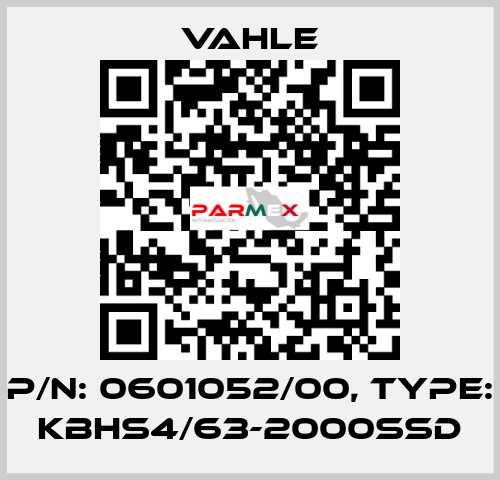 P/n: 0601052/00, Type: KBHS4/63-2000SSD Vahle