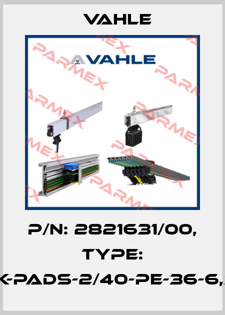 P/n: 2821631/00, Type: SK-EK-PADS-2/40-PE-36-6,3-PA Vahle