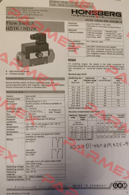 HD2KO1-020.GM.025.IP65/0213 Honsberg