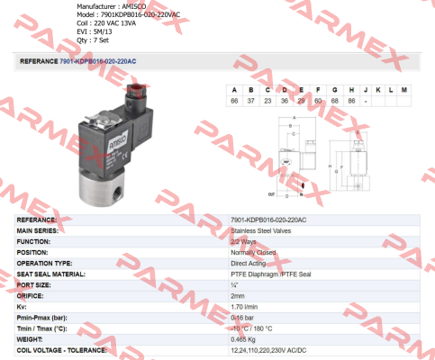 7901KDPB016-020-220VAC  Amisco