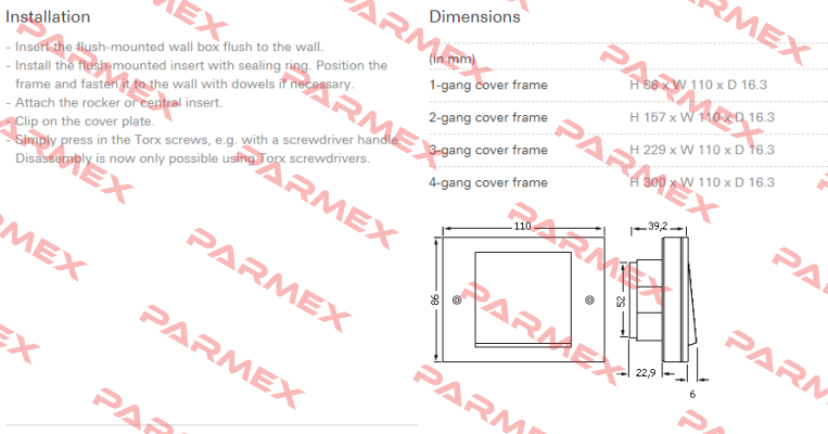 Model:TX44, 2-gang cover frame  Gira