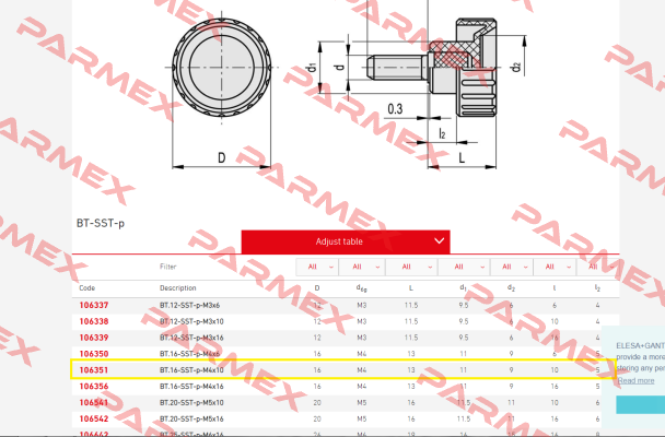 P/N: 106351 Type: BT.16-SST-p-M4x10 (pack 1x25 pcs)  Elesa Ganter