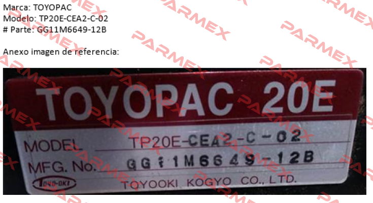 TP20E-CEA2-C-02 replaced by TP20E-CEA2-C-03 Toyooki