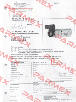 J3221221S, Type: MH 310801 G1/4 Joyner Pneumatic