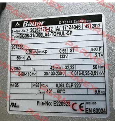 BG06-31 D06LA 4-TOF/UL-SP(P/N 171Z4346) Bauer