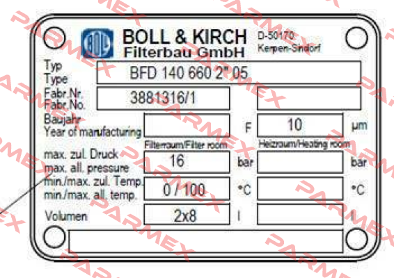 Type: BFD 140 660 2*05 Boll Kirch