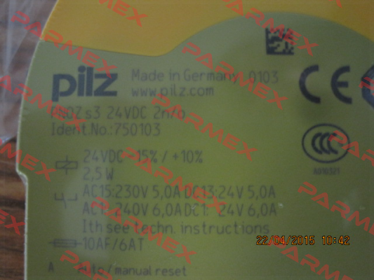p/n: 750103, Type: PNOZ s3 24VDC 2 n/o Pilz