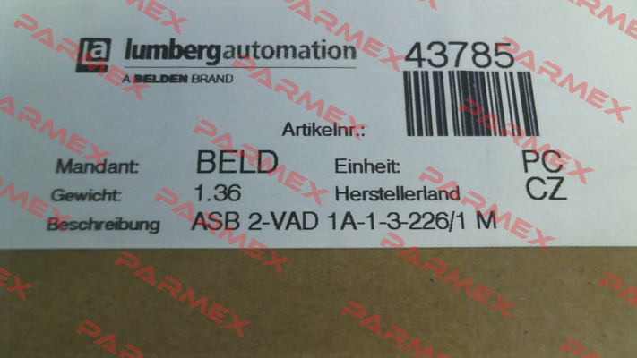 43785 / ASB 2-VAD 1A-1-3-226/1 M (pack x10) Belden (Lumberg / Hirschmann)