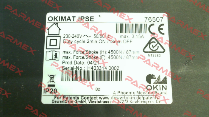 P/N:76507; Type:OM2/IPSE/BK/87-87/230-240 Okin