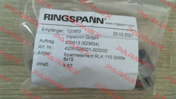 p/n: 4206-008001-000000, Type: RLK 110-8 x 15 Ringspann