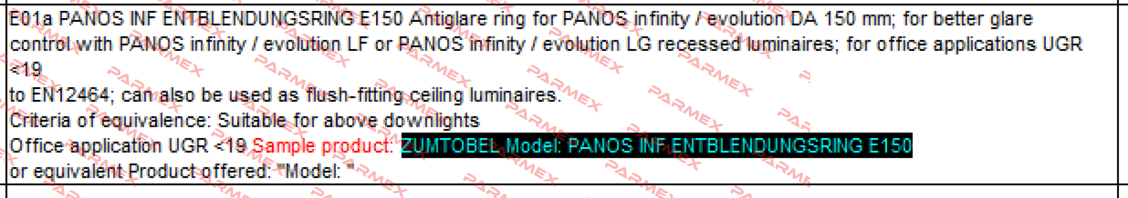 PANOS INF ENTBLENDUNGSRING E150  Zumtobel