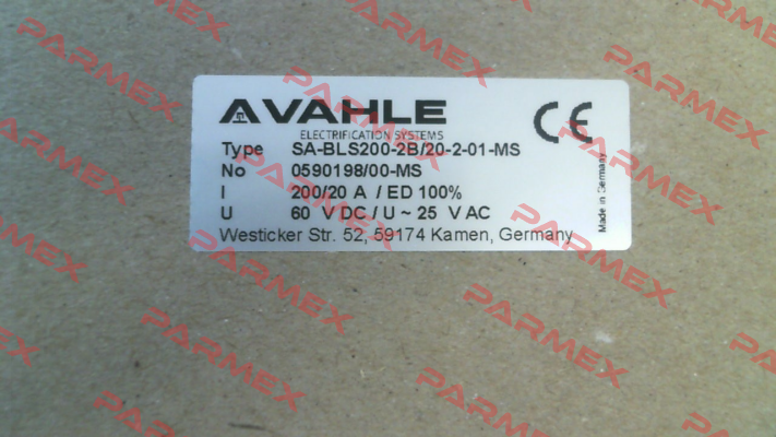 SA-BLS200-2B/20-2-01-MS (p/n 0590198/00-MS) Vahle