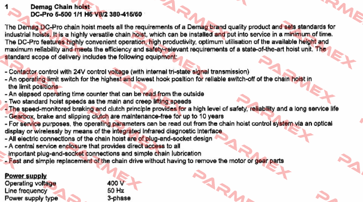 DC-Pro 5-500 1/1 H5 V8/2 380-415/50 Demag