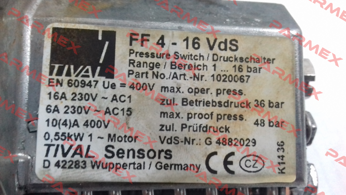 P/N: 1020067, Type: FF 4-16 VdS DAI VdS Tival-Sensors