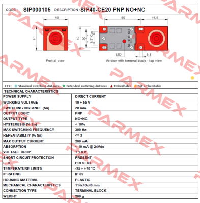 SIP40-CE20 PNP NO+NC  / SIP000105 Aeco