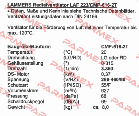 1012516 / CMP-616-2T (LAF223/616-2T) Sodeca