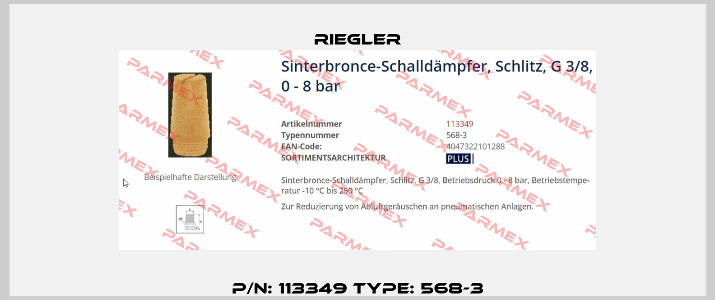 P/N: 113349 Type: 568-3 Riegler