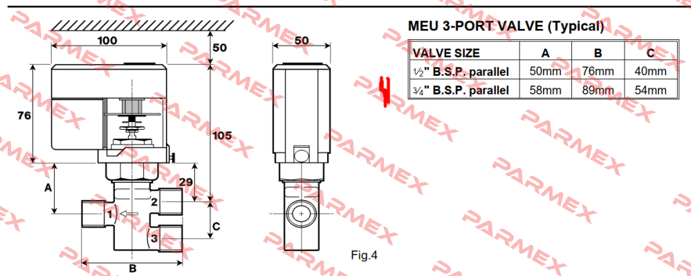 MEU 3-Port Valve ¾“ B.S.P. parallel Satchwell