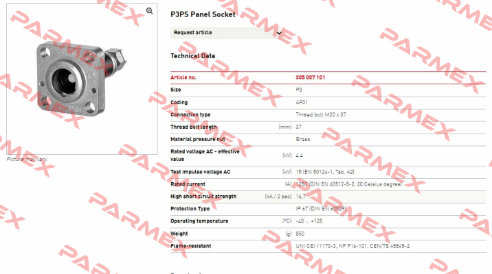 P3PS (AF01 M20x37) /  305 007-101 Pfisterer