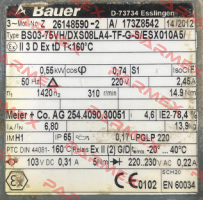 BS03-75VHDXS08LA4-TF-G-S/ESX010A5 Bauer